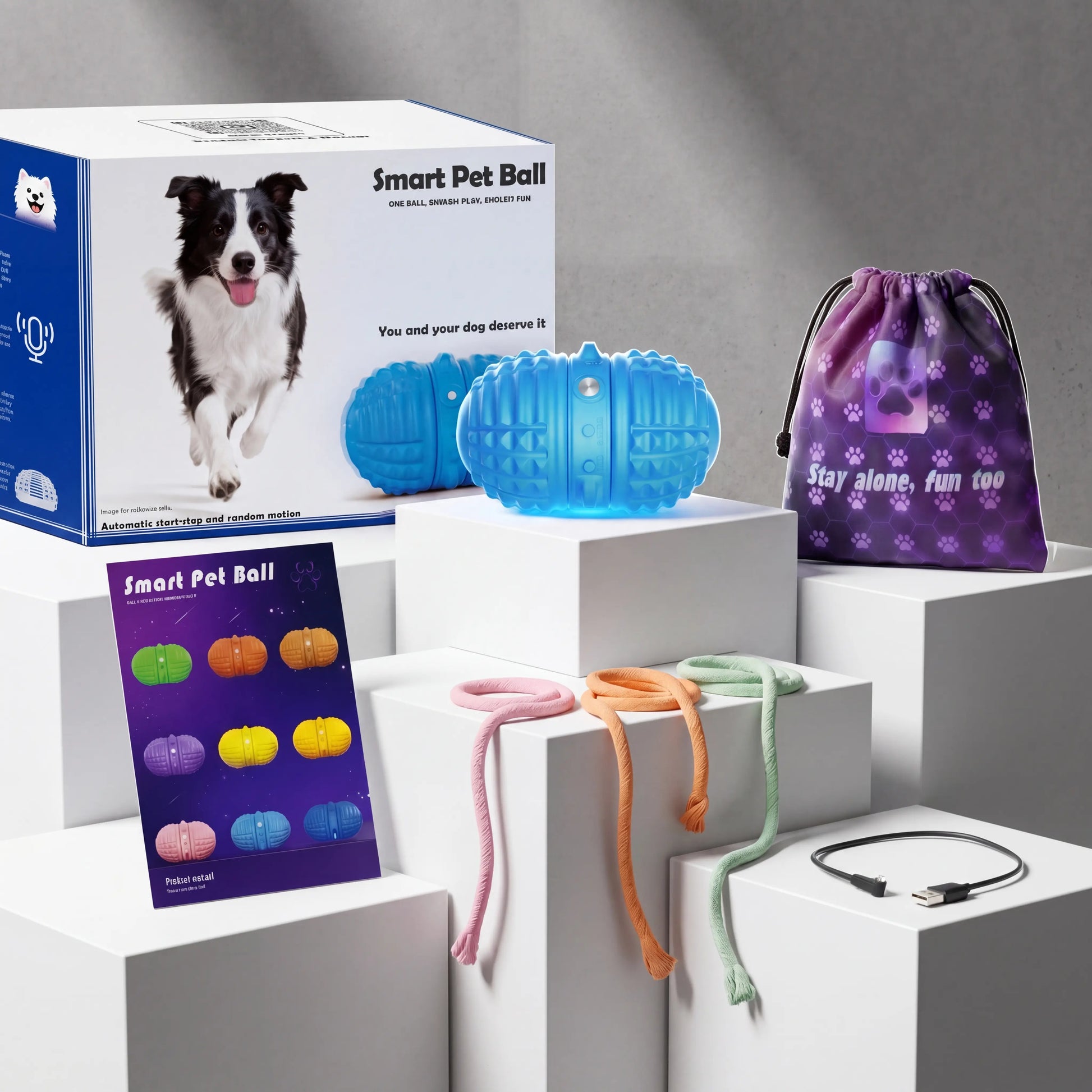 Smart Dog Toy Interactive Automatic Moving Ball Dual Motor Rolling Voice Recording Motion Activated Water Resistant Rechargeable Pet Toy with Rope for Small Medium Dogs Indoor Active Play Boredom Busting