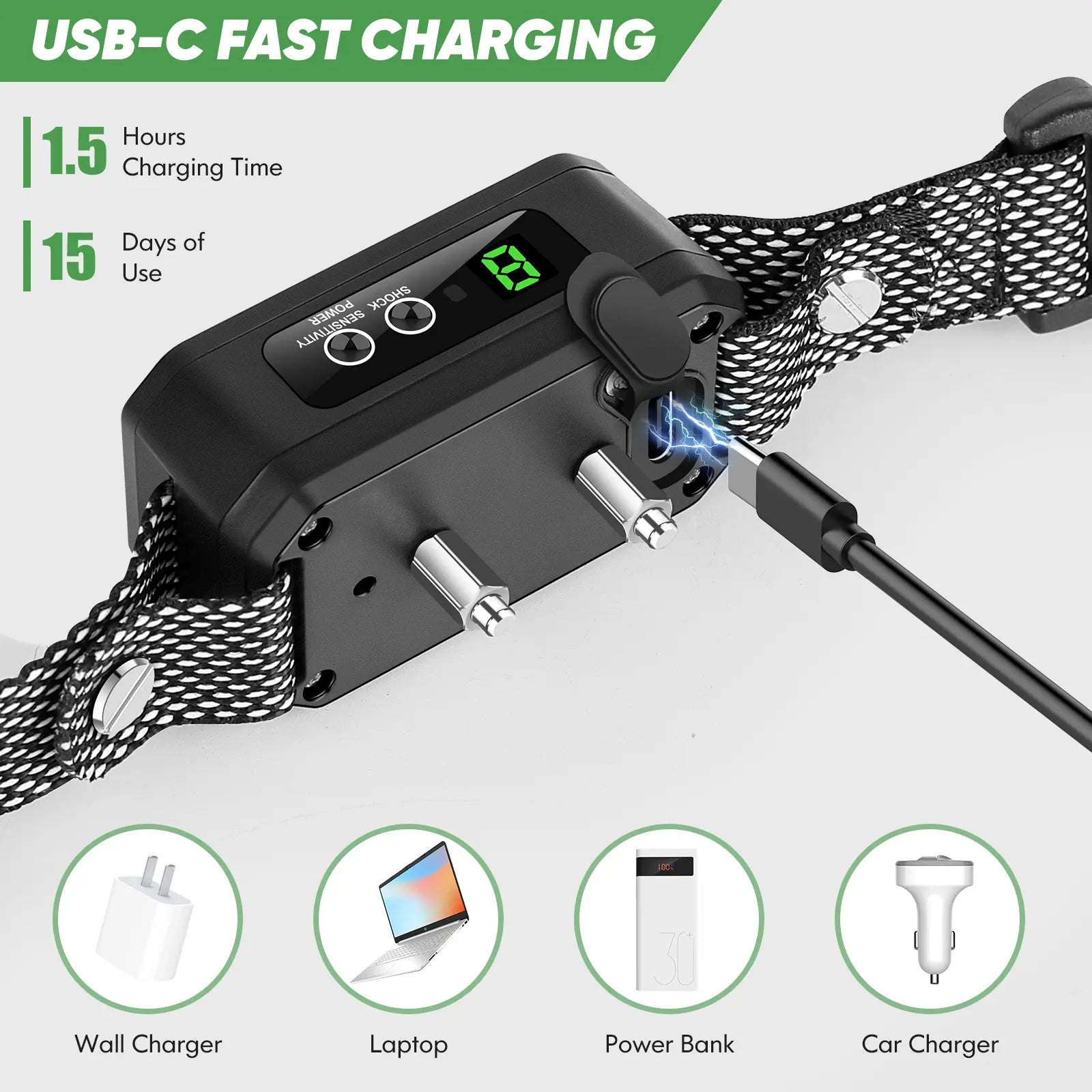 Dog Bark Collar for Large Medium Small Dogs, Rechargeable Smart Bark Collar, anti Barking Training Collar with 5 Adjustable Sensitivity Beep Vibration (Black) Harnesses Harness Straps Dog Whistle for Dog Dog Barking Stopper Outdoorfun