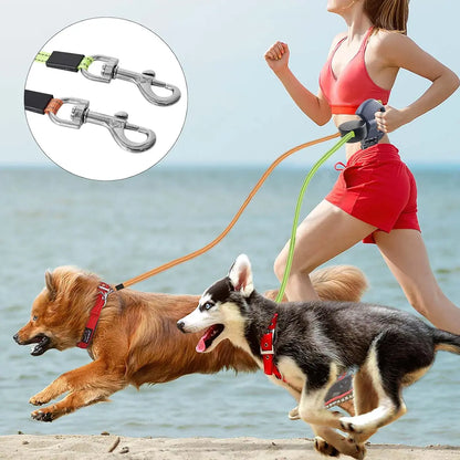 PAWHM 3M Double Dog Leash - Retractable, Tangle-Free Lead for Two Small Dogs with LED Light, Waste Bag Dispenser, and Reflective Hands-Free Design for Night Walking - 10Ft Rotating Stretchable Leash for Golden Retrievers