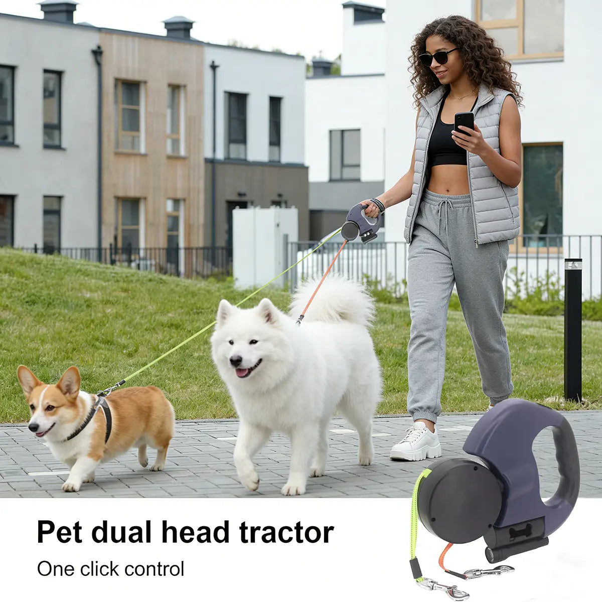 PAWHM 3M Double Dog Leash - Retractable, Tangle-Free Lead for Two Small Dogs with LED Light, Waste Bag Dispenser, and Reflective Hands-Free Design for Night Walking - 10Ft Rotating Stretchable Leash for Golden Retrievers