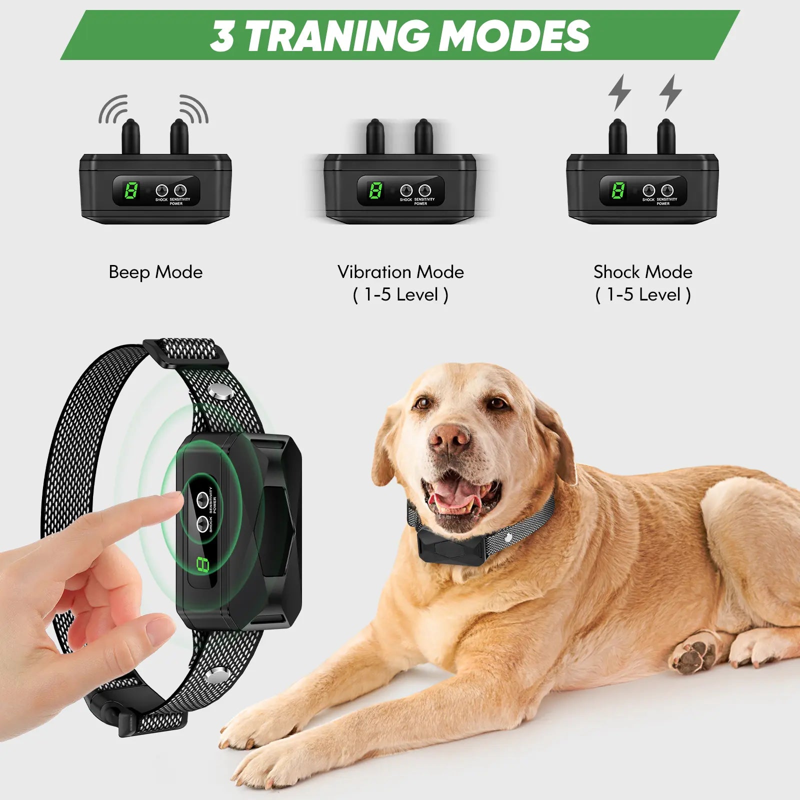 Dog Bark Collar for Large Medium Small Dogs, Rechargeable Smart Bark Collar, anti Barking Training Collar with 5 Adjustable Sensitivity Beep Vibration (Black) Harnesses Harness Straps Dog Whistle for Dog Dog Barking Stopper Outdoorfun