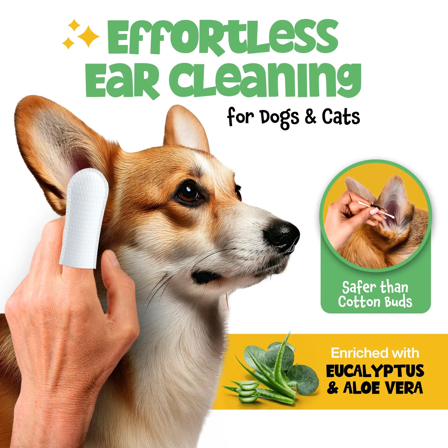 Roofus Dog Ear Wipes with Eucalyptus and Aloe - 100 Count