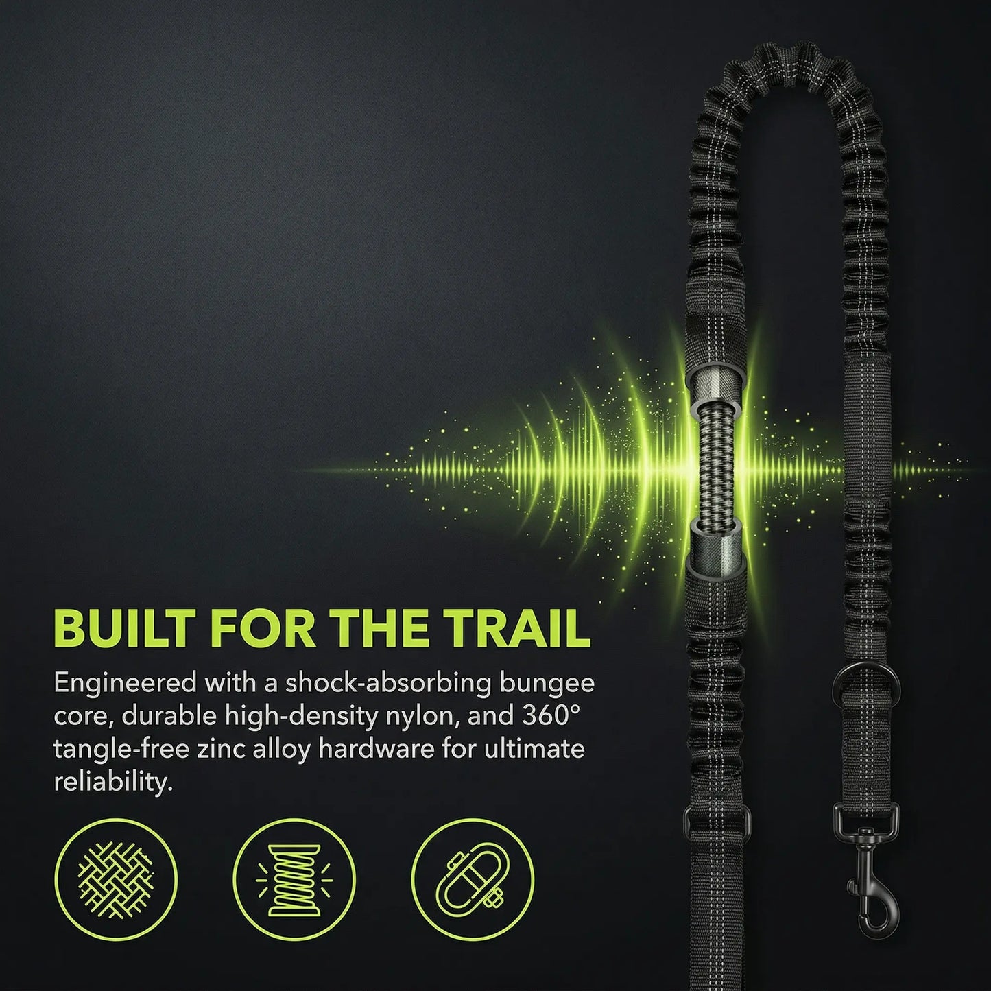Hands-Free Dog Running Leash with Adjustable Waist Belt | Reflective Bungee Design, Dual Handles, Shock-Absorbing for Medium and Large Dogs - Ideal for Walking, Jogging, and Hiking