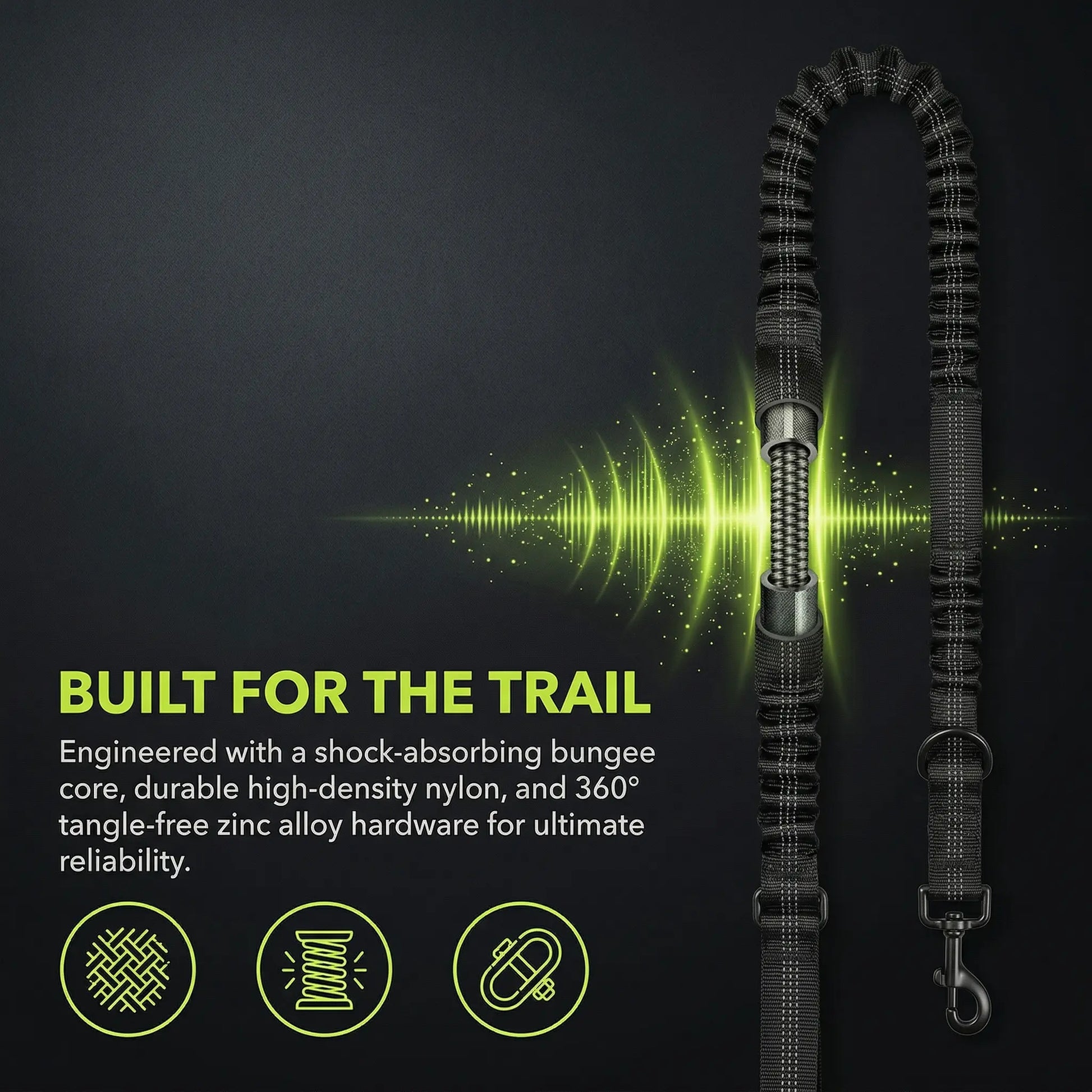 Hands-Free Dog Running Leash with Adjustable Waist Belt | Reflective Bungee Design, Dual Handles, Shock-Absorbing for Medium and Large Dogs - Ideal for Walking, Jogging, and Hiking