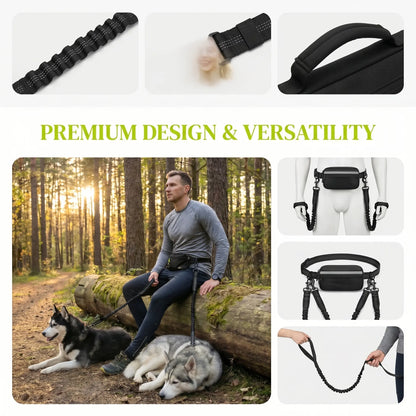 Hands-Free Dog Running Leash with Adjustable Waist Belt | Reflective Bungee Design, Dual Handles, Shock-Absorbing for Medium and Large Dogs - Ideal for Walking, Jogging, and Hiking