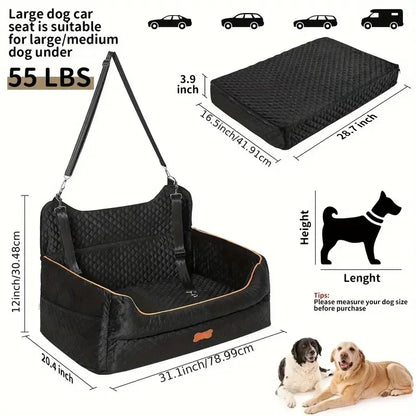 Dog Car Seat for Large/Medium Dog, Comfortable Dog Car Bed Pet Booster for Back Seat, Fully Detachable & Washable Dog Travel Seat with Thick Cushion