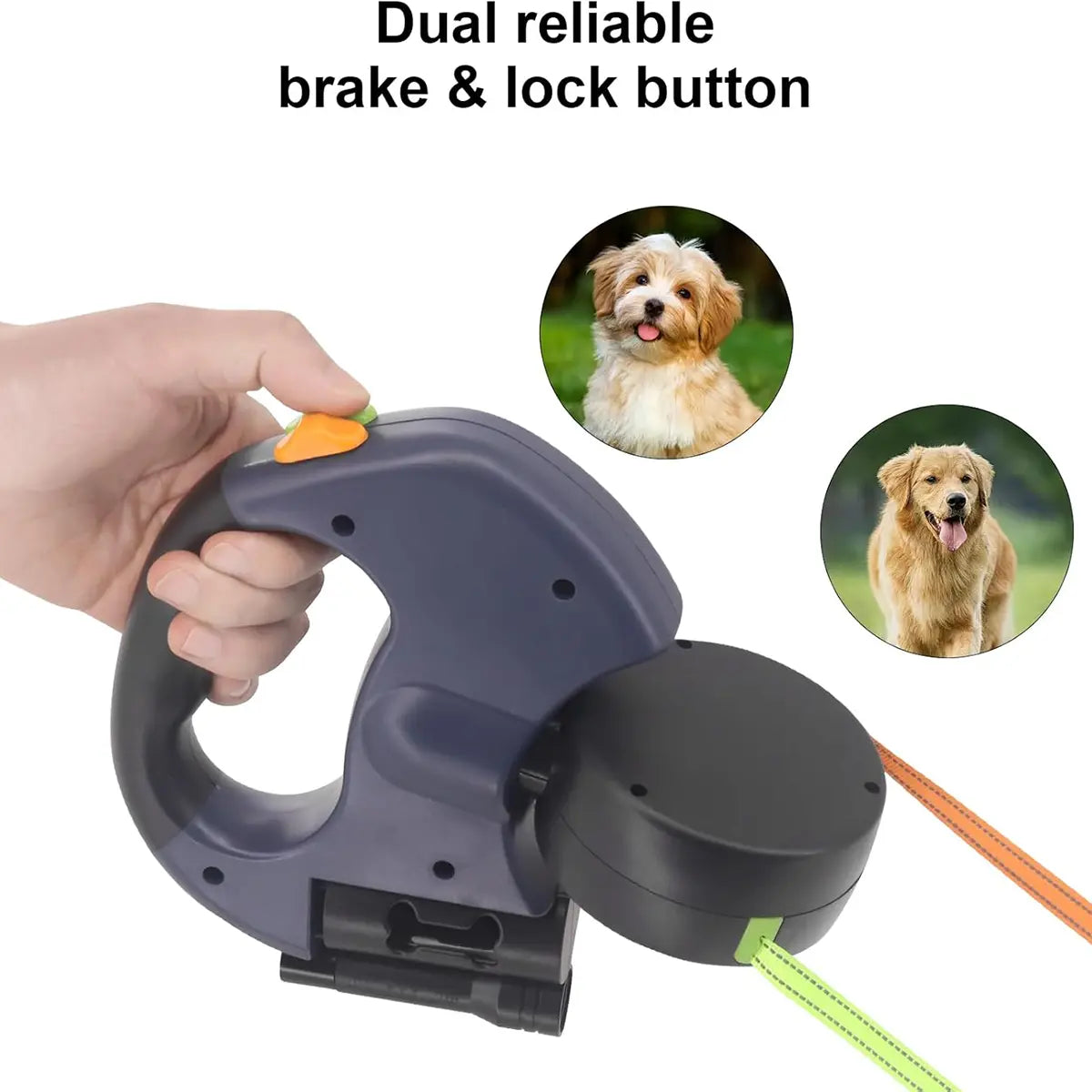 PAWHM 3M Double Dog Leash - Retractable, Tangle-Free Lead for Two Small Dogs with LED Light, Waste Bag Dispenser, and Reflective Hands-Free Design for Night Walking - 10Ft Rotating Stretchable Leash for Golden Retrievers