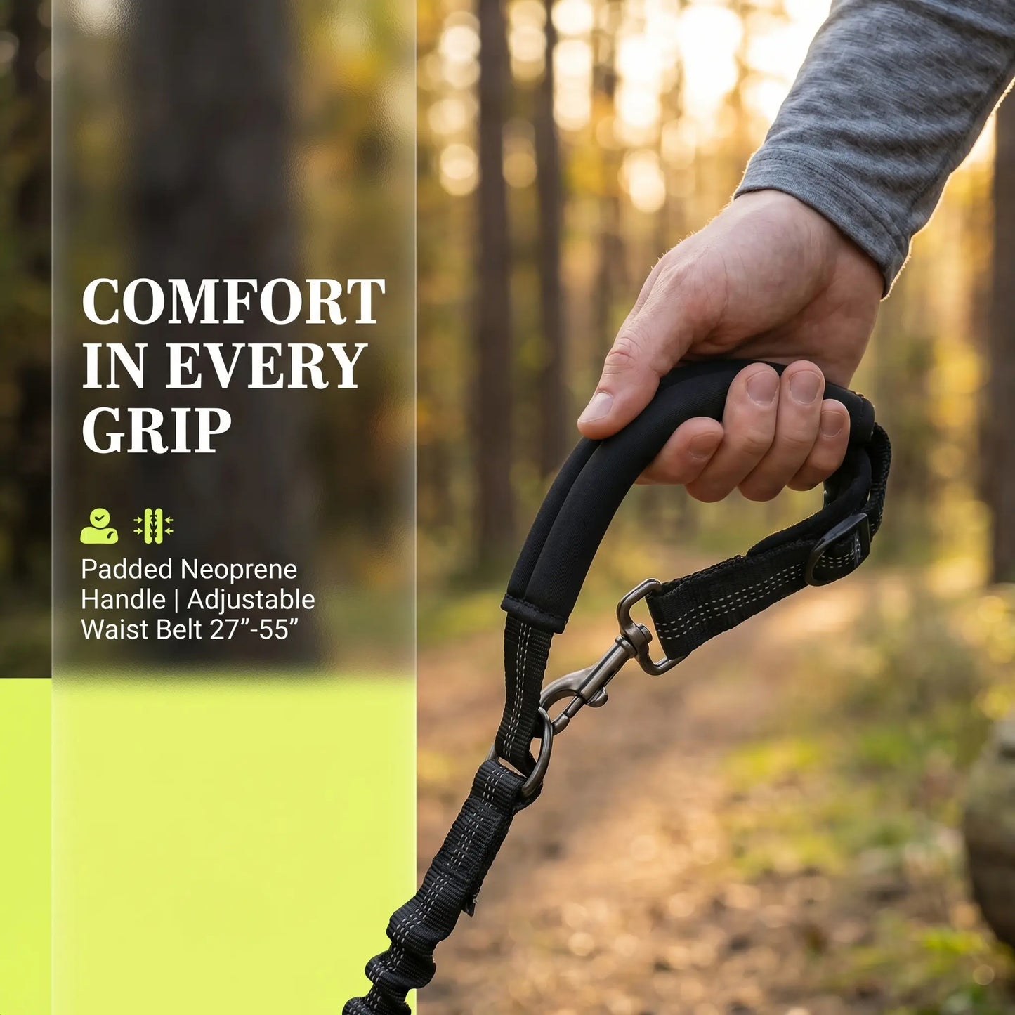 Hands-Free Dog Running Leash with Adjustable Waist Belt | Reflective Bungee Design, Dual Handles, Shock-Absorbing for Medium and Large Dogs - Ideal for Walking, Jogging, and Hiking
